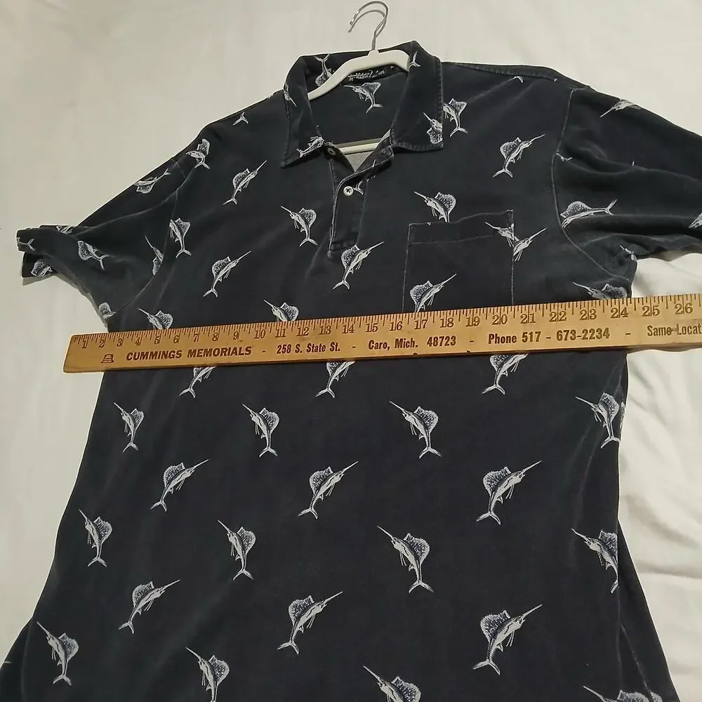 VTG POLO by Ralph Lauren large Navy Blue 100% cotton SAILFISH polo short-sleeved